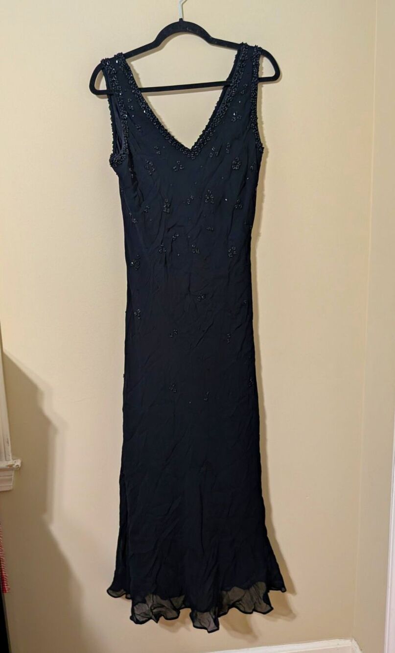 Vintage Y2K Paradise NY Black Beaded Maxi Dress Sz M Whimsygoth Fairy Goth Prom